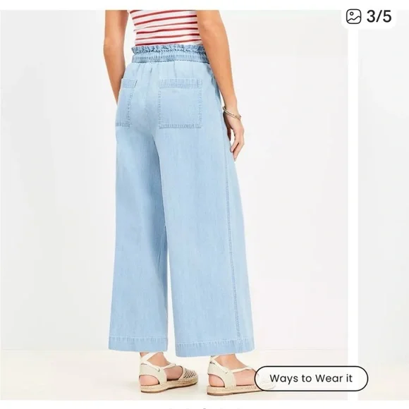 LOFT Breezy Wide Leg Ankle Pants in Chambray, Size Large - Picture 3 of 3